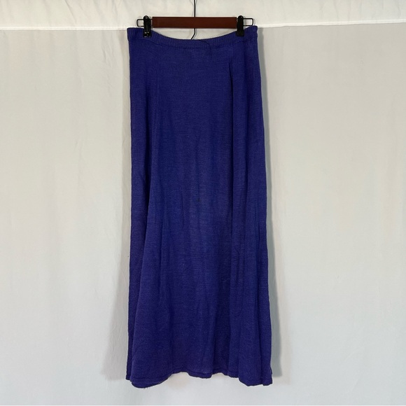 Jeanne Pierre Vintage Linen Blend Indigo Knit Bias Cut Maxi Skirt - Picture 6 of 11